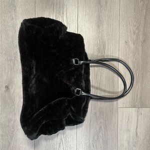 Elegant Black Faux Fur Tote Bag